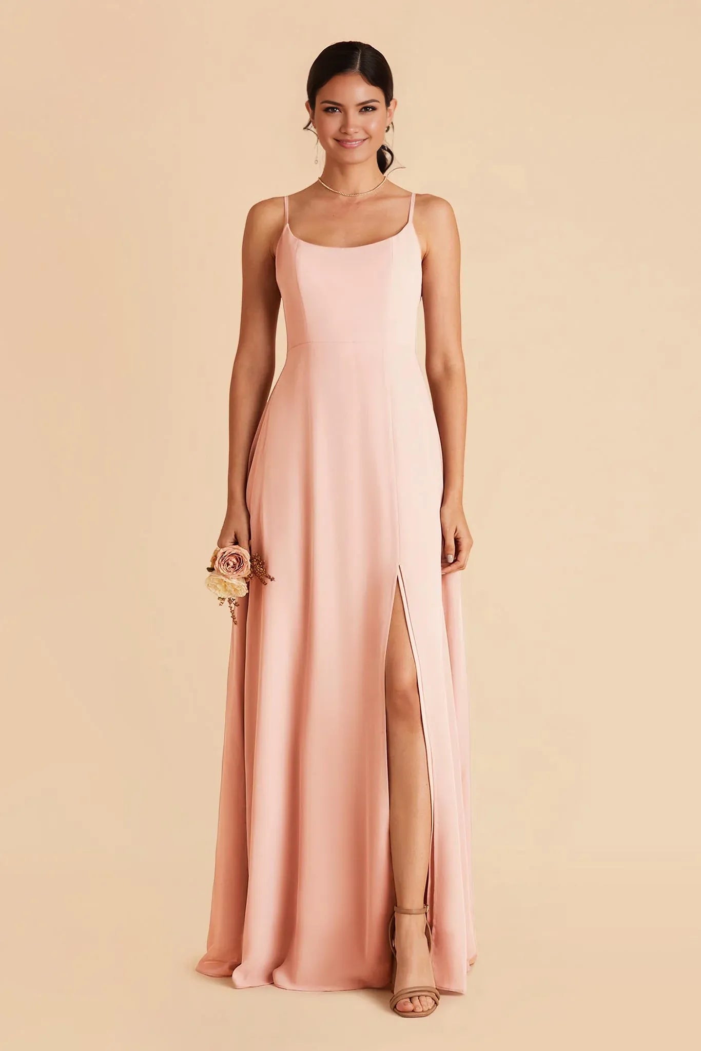 Sleek Sheath Satin Square Neck Spaghetti Strap Zipper Back Floor Length Bridesmaid Dress