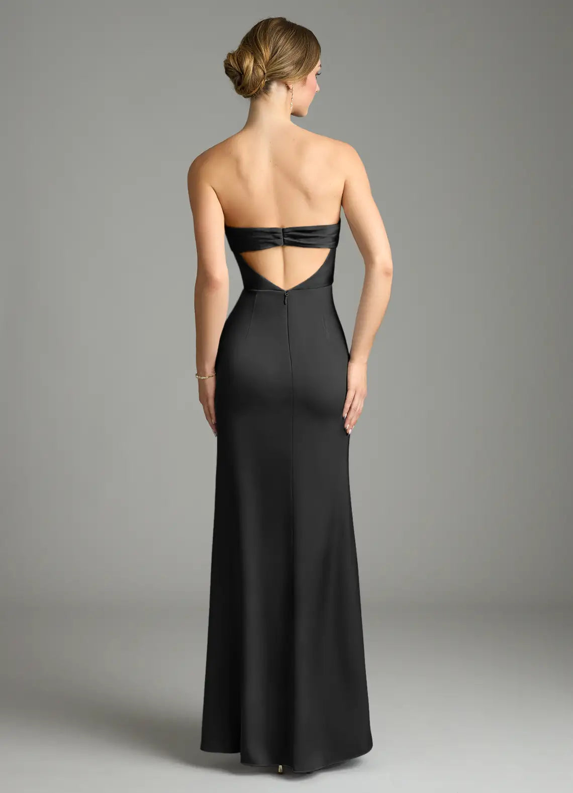 Sleek Sheath Satin Strapless Sleeveless Cutout Back Floor Length Bridesmaid Dress