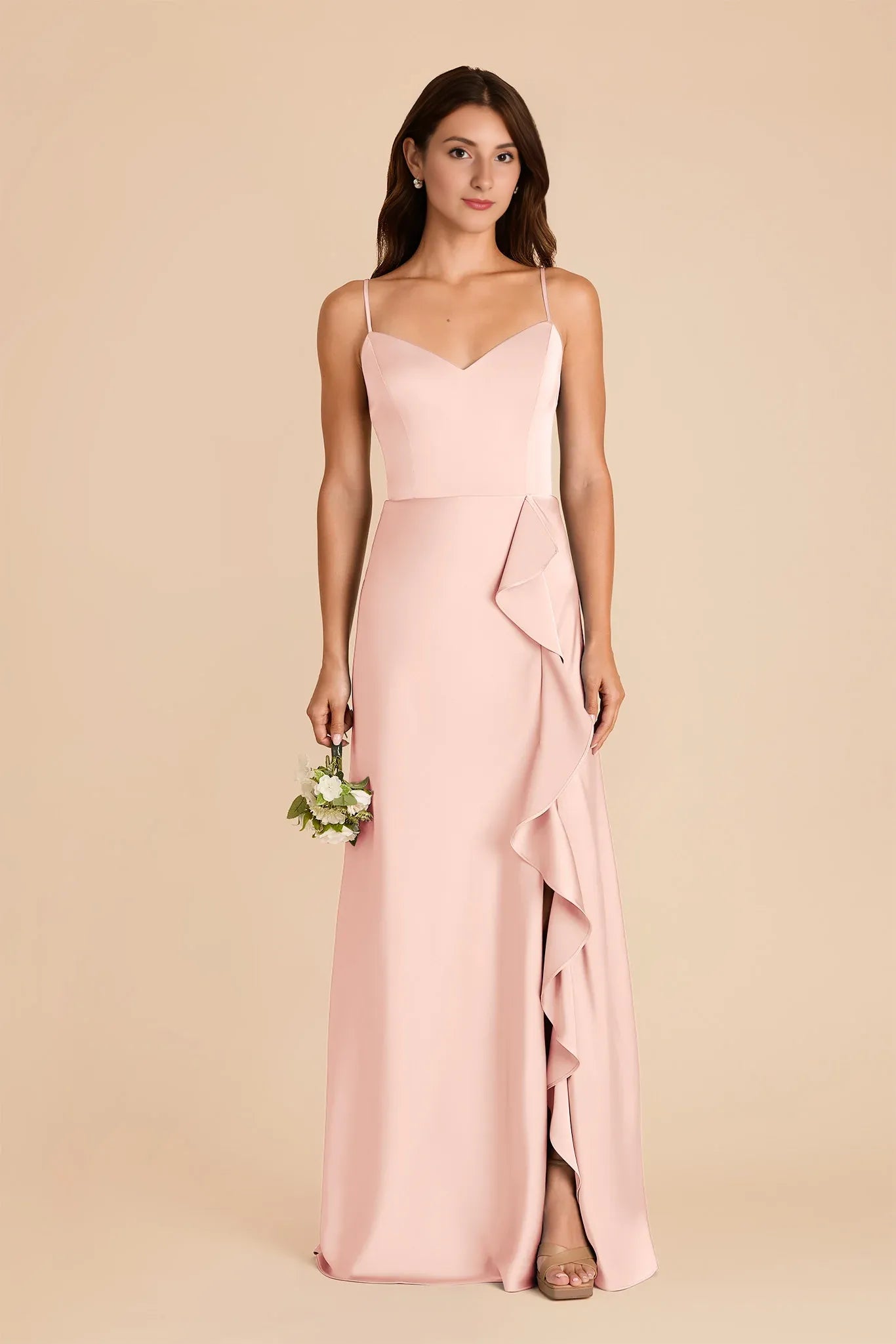 Sleek Sheath Satin Sweetheart Spaghetti Strap Zipper Back Floor Length Bridesmaid Dress