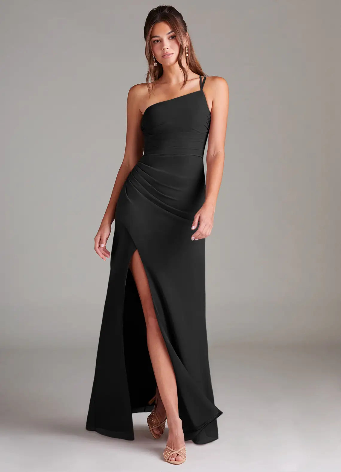 Sleek Bridesmaid Dress with One-Shoulder Neckline, Ruched Side and High Slit