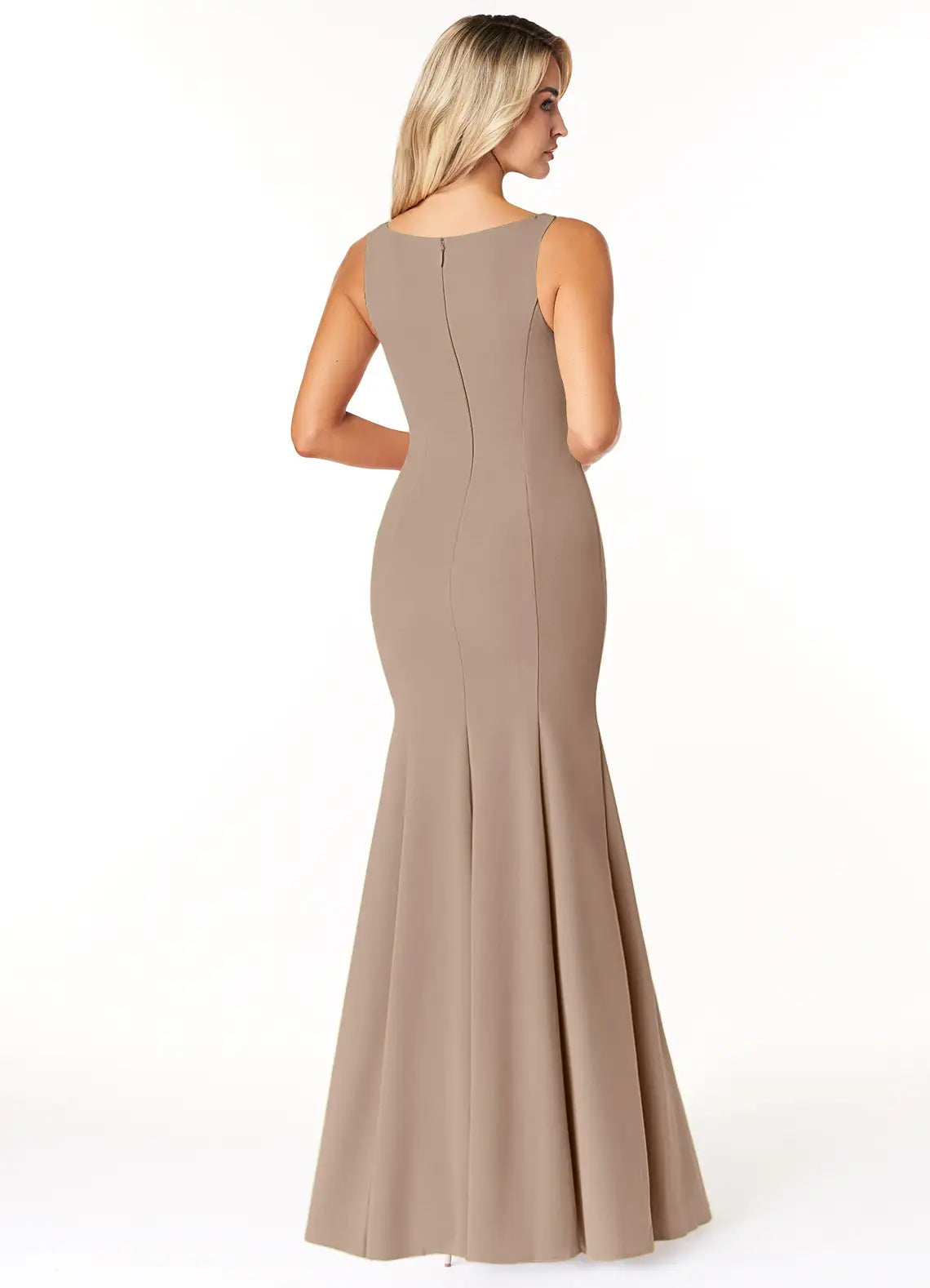 Sleek Jersey Bridesmaid Dress with Boat Neck, High Slit and Mermaid Silhouette