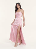 Sleek Petal Satin Sheath Scoop Neck Lace-Up Floor-Length Bridesmaid Dress with Pleats