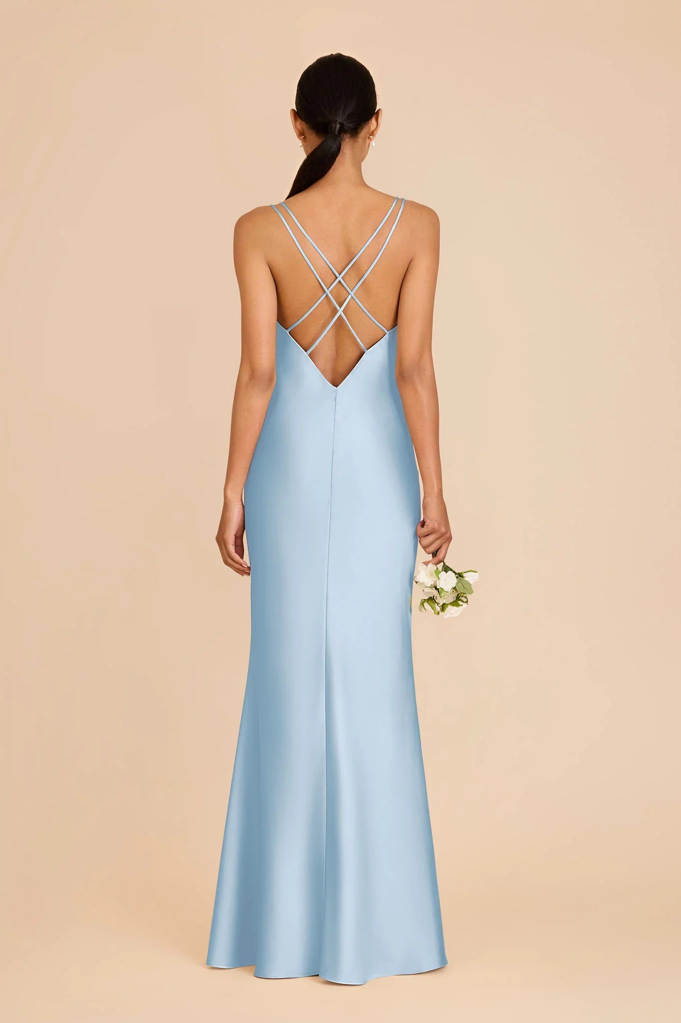 Sleek Sky Blue Satin Deep V-Neck Mermaid Maxi Bridesmaid Dress with Multi-Crisscross Back