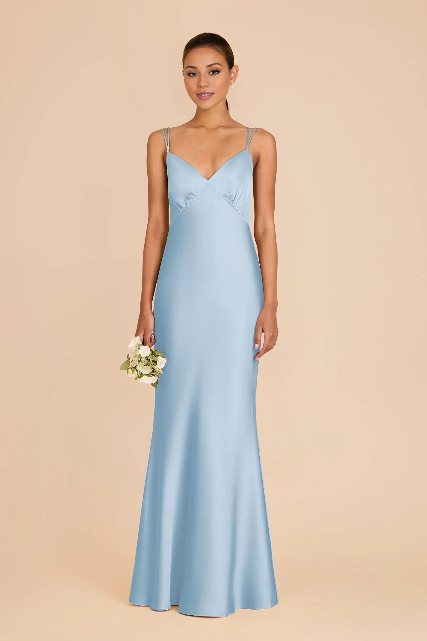 Sleek Sky Blue Satin Deep V-Neck Mermaid Maxi Bridesmaid Dress with Multi-Crisscross Back