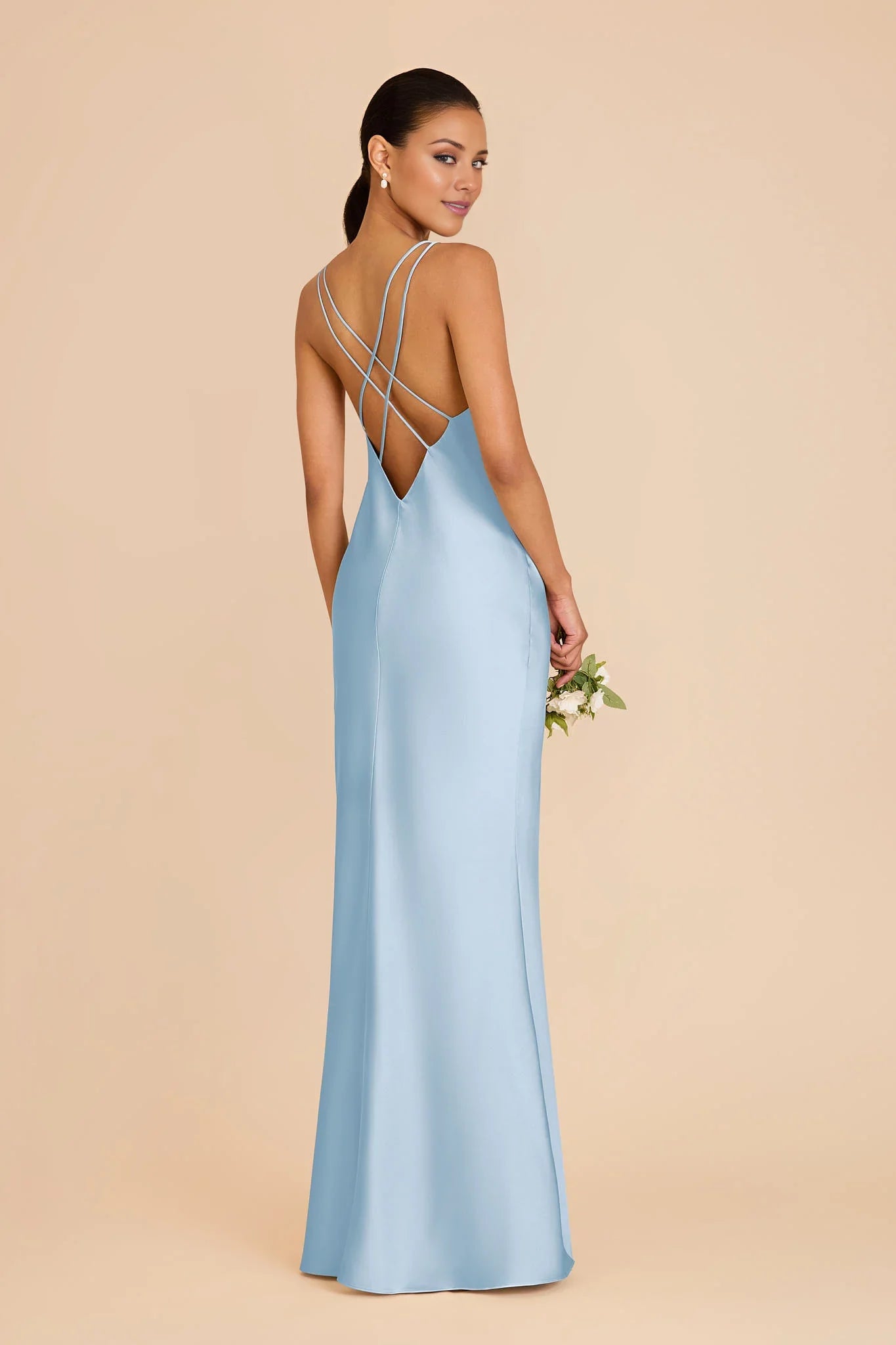 Sleek Sky Blue Satin Deep V-Neck Mermaid Maxi Bridesmaid Dress with Multi-Crisscross Back