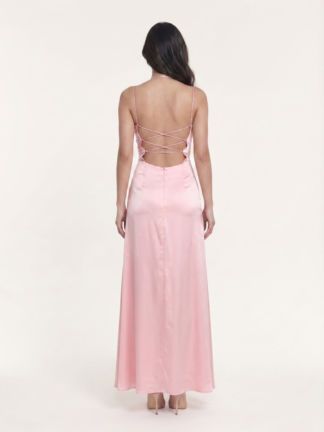 Soft Petal Satin A-Line Sweetheart Criss-Cross Strap Floor-Length Bridesmaid Dress