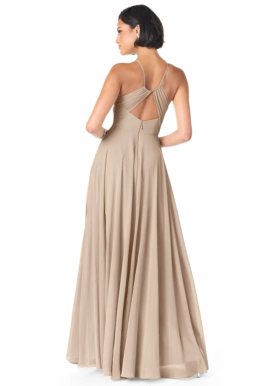 Spaghetti Strap Chiffon Bridesmaid Dress with V-Neck, Back Cutout and Flowy Skirt