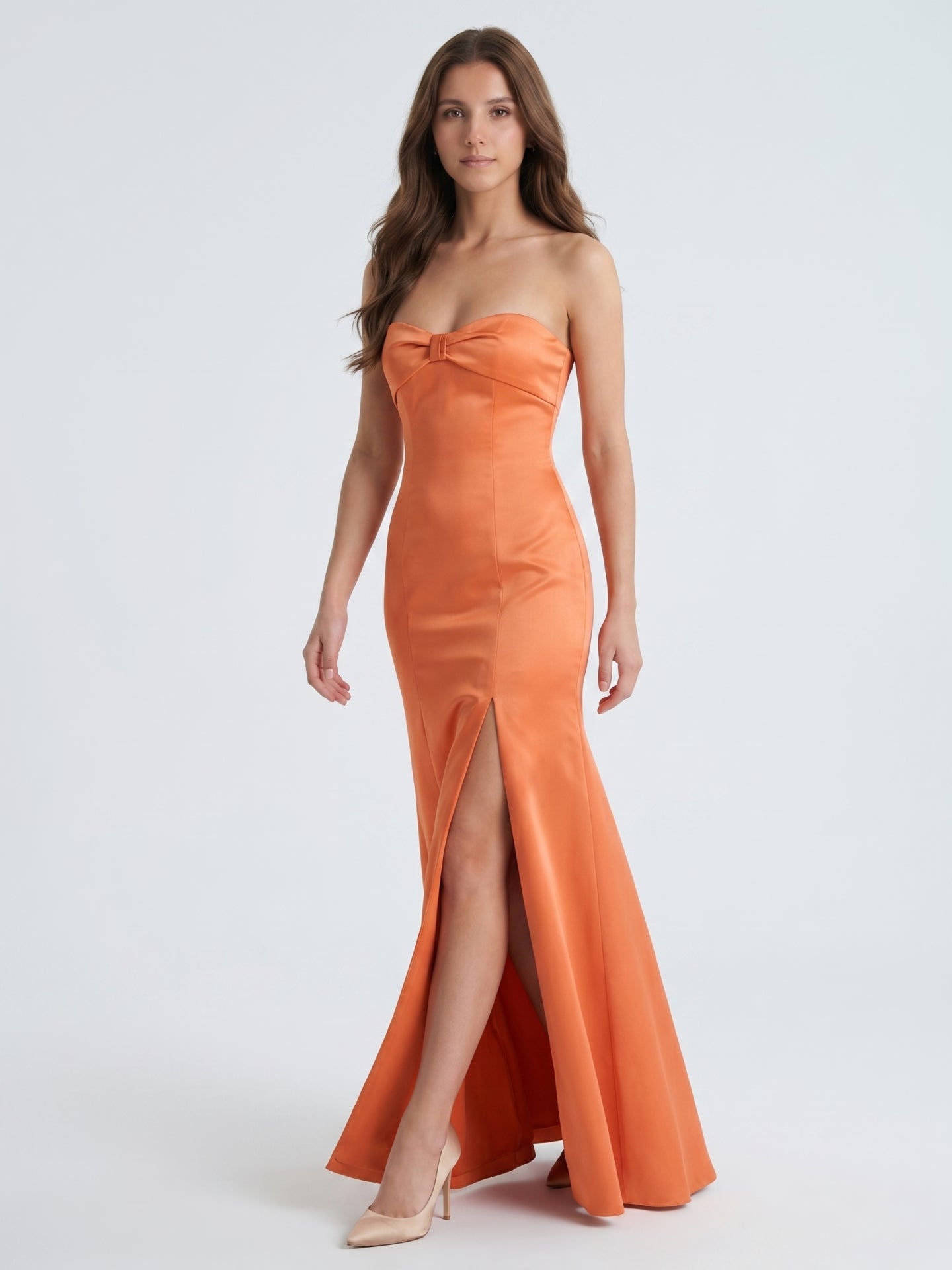 Spirited Orange Satin Trumpet Sweetheart Backless Floor-Length Bridesmaid Dress