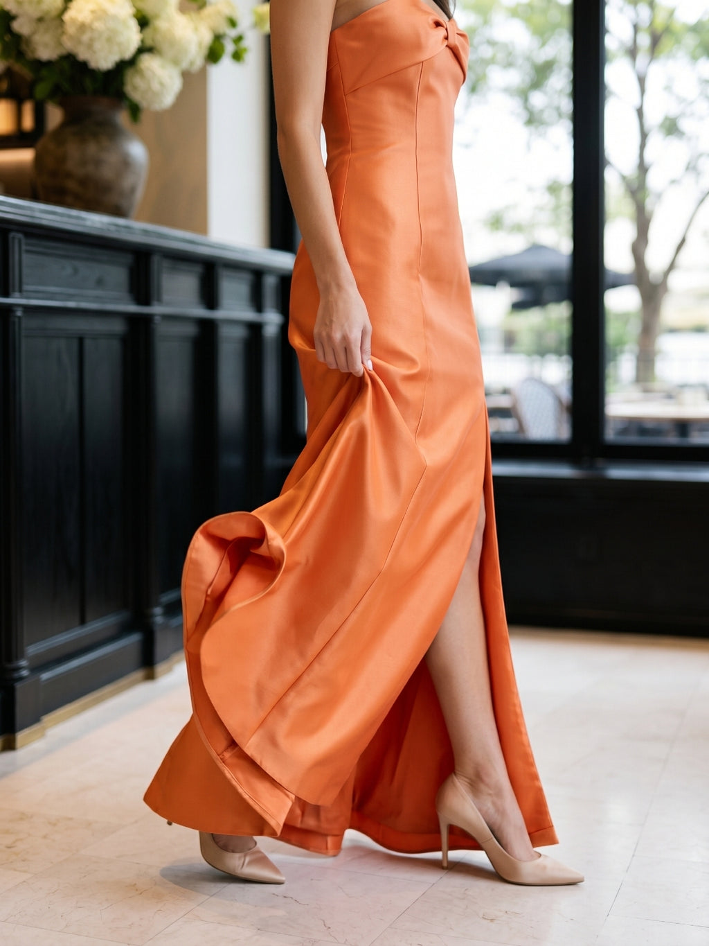 Spirited Orange Satin Trumpet Sweetheart Backless Floor-Length Bridesmaid Dress