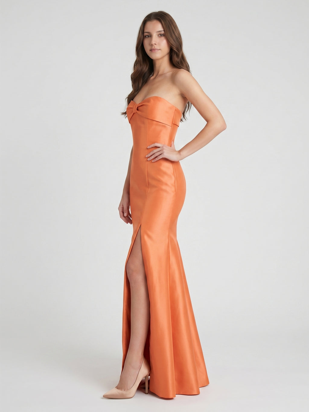 Spirited Orange Satin Trumpet Sweetheart Backless Floor-Length Bridesmaid Dress