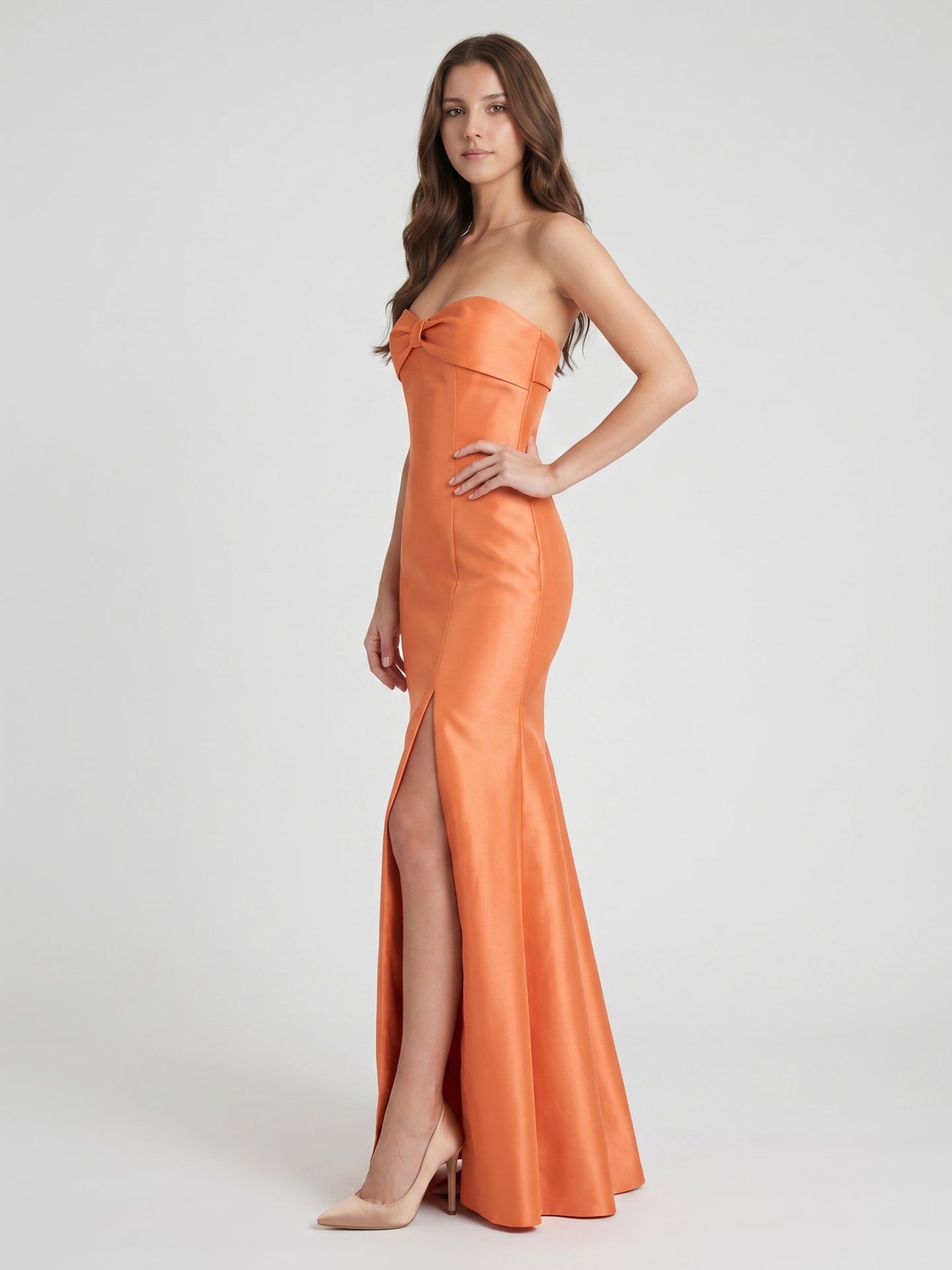 Spirited Orange Satin Trumpet Sweetheart Backless Floor-Length Bridesmaid Dress