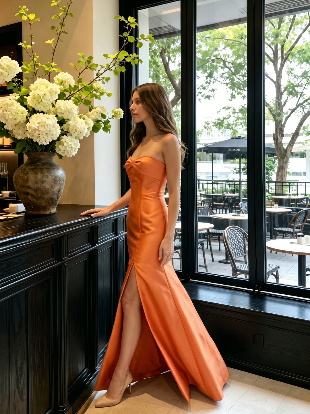 Spirited Orange Satin Trumpet Sweetheart Backless Floor-Length Bridesmaid Dress