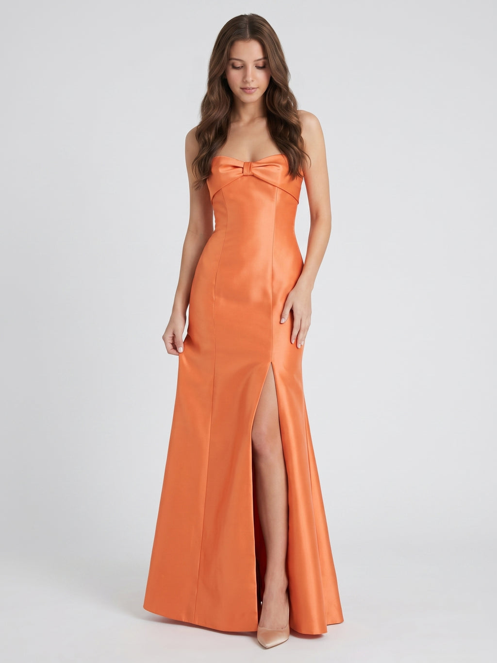Spirited Orange Satin Trumpet Sweetheart Backless Floor-Length Bridesmaid Dress