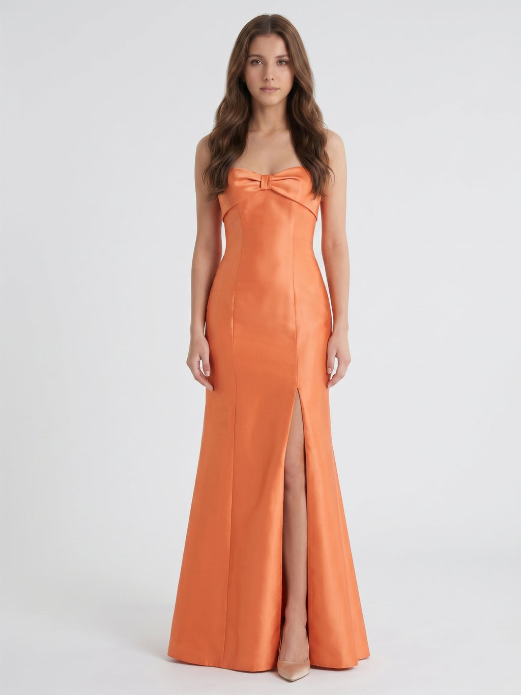 Spirited Orange Satin Trumpet Sweetheart Backless Floor-Length Bridesmaid Dress