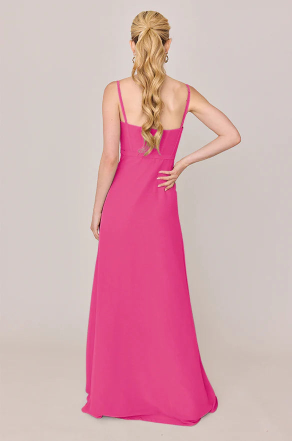 Square Neck Chiffon Bridesmaid Dresses with Thin Spaghetti Straps, Side Pockets and Flowy A-Line Silhouette Formal Gown