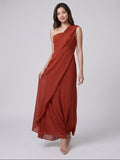Statement Rust Chiffon Column One-Shoulder Backless Floor-Length Bridesmaid Dress with Pleats