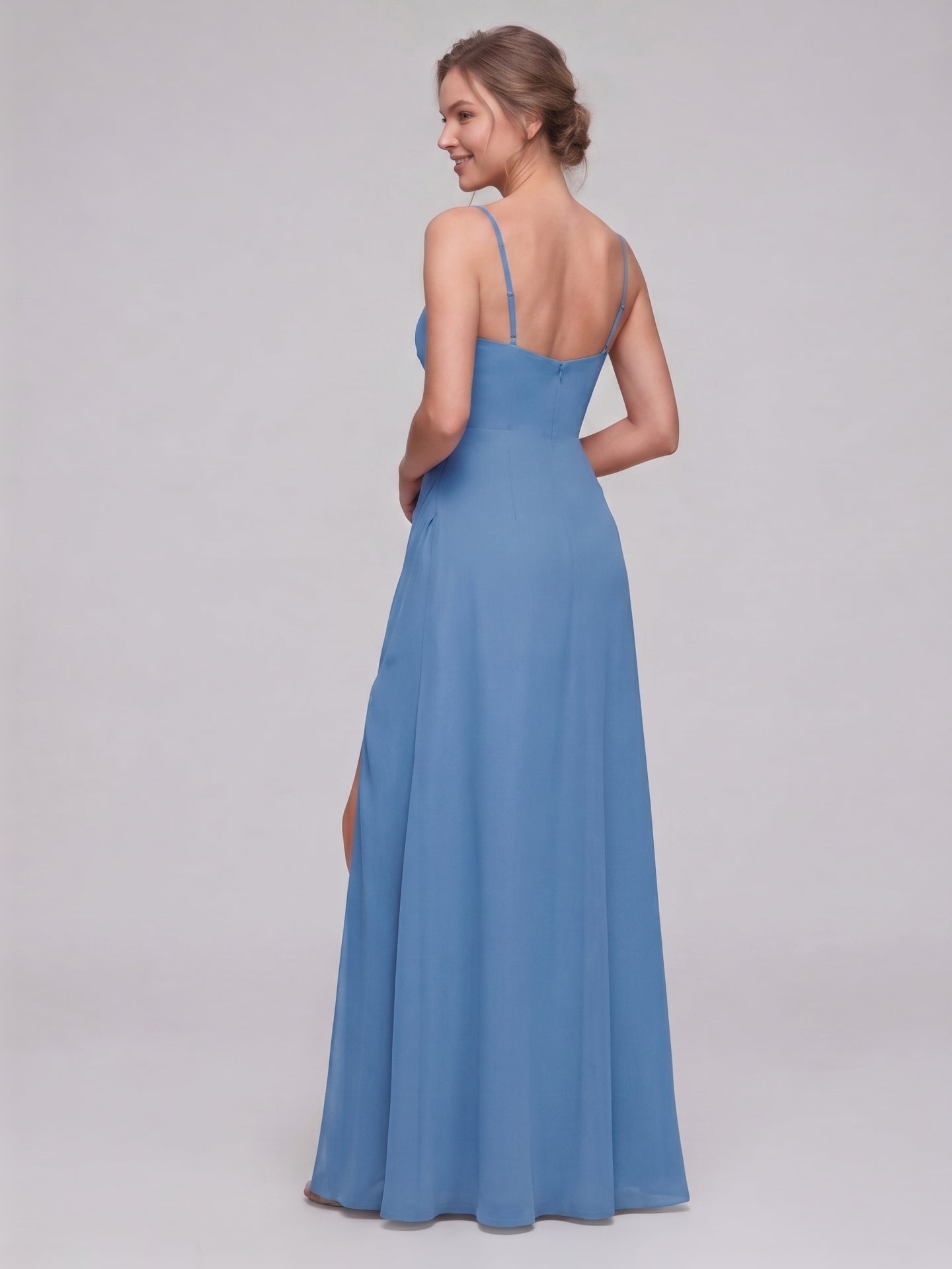 Simple Steel Blue Chiffon A-Line Sweetheart Back Zip Ankle-Length Bridesmaid Dress