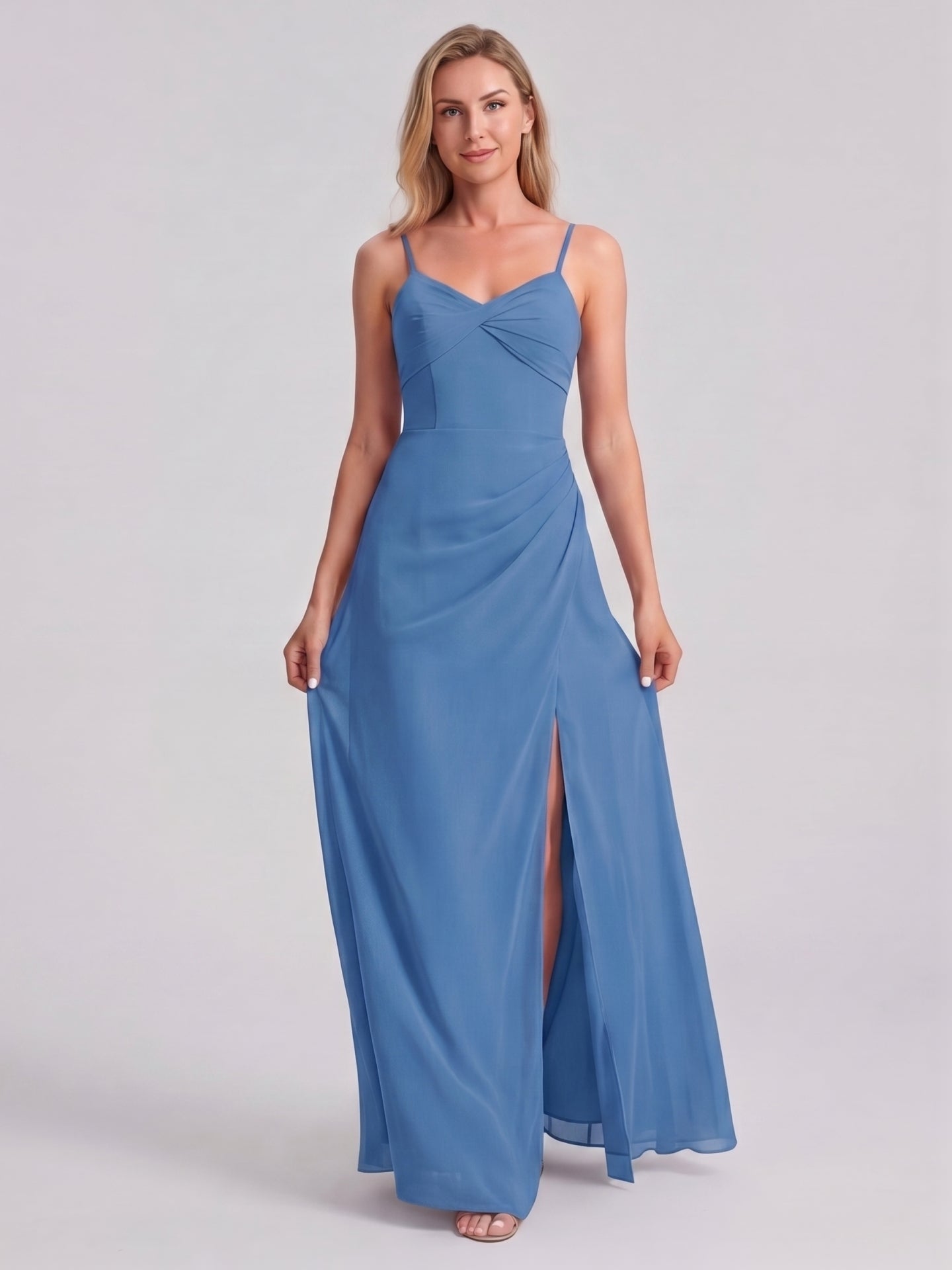 Simple Steel Blue Chiffon A-Line Sweetheart Back Zip Ankle-Length Bridesmaid Dress