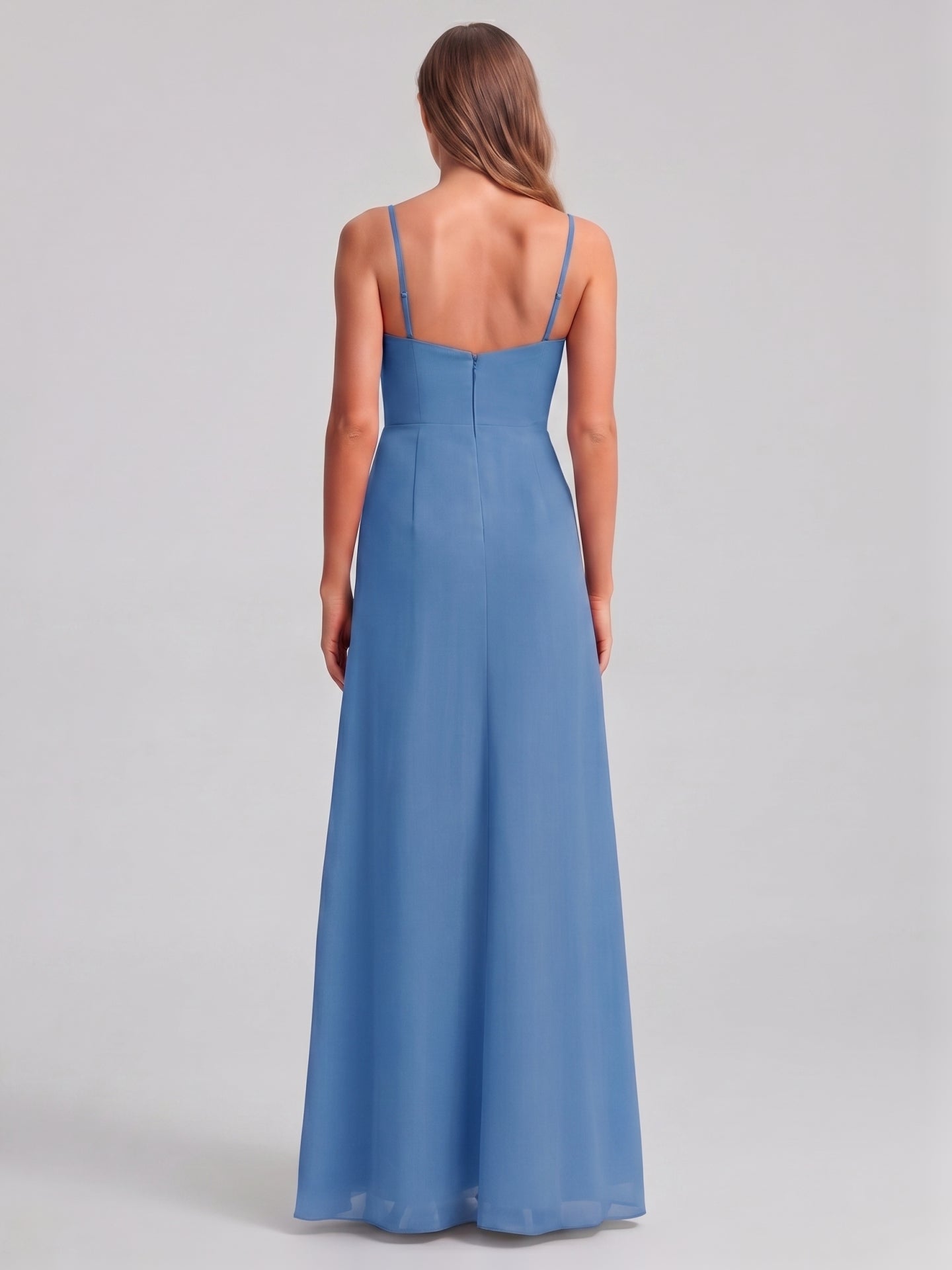 Simple Steel Blue Chiffon A-Line Sweetheart Back Zip Ankle-Length Bridesmaid Dress