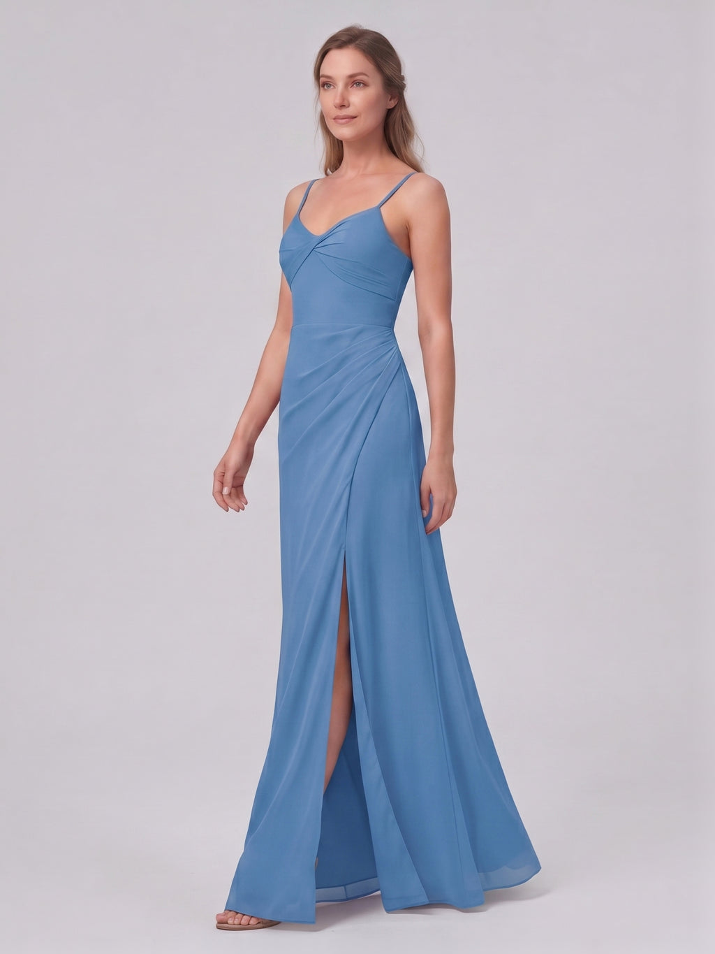 Simple Steel Blue Chiffon A-Line Sweetheart Back Zip Ankle-Length Bridesmaid Dress