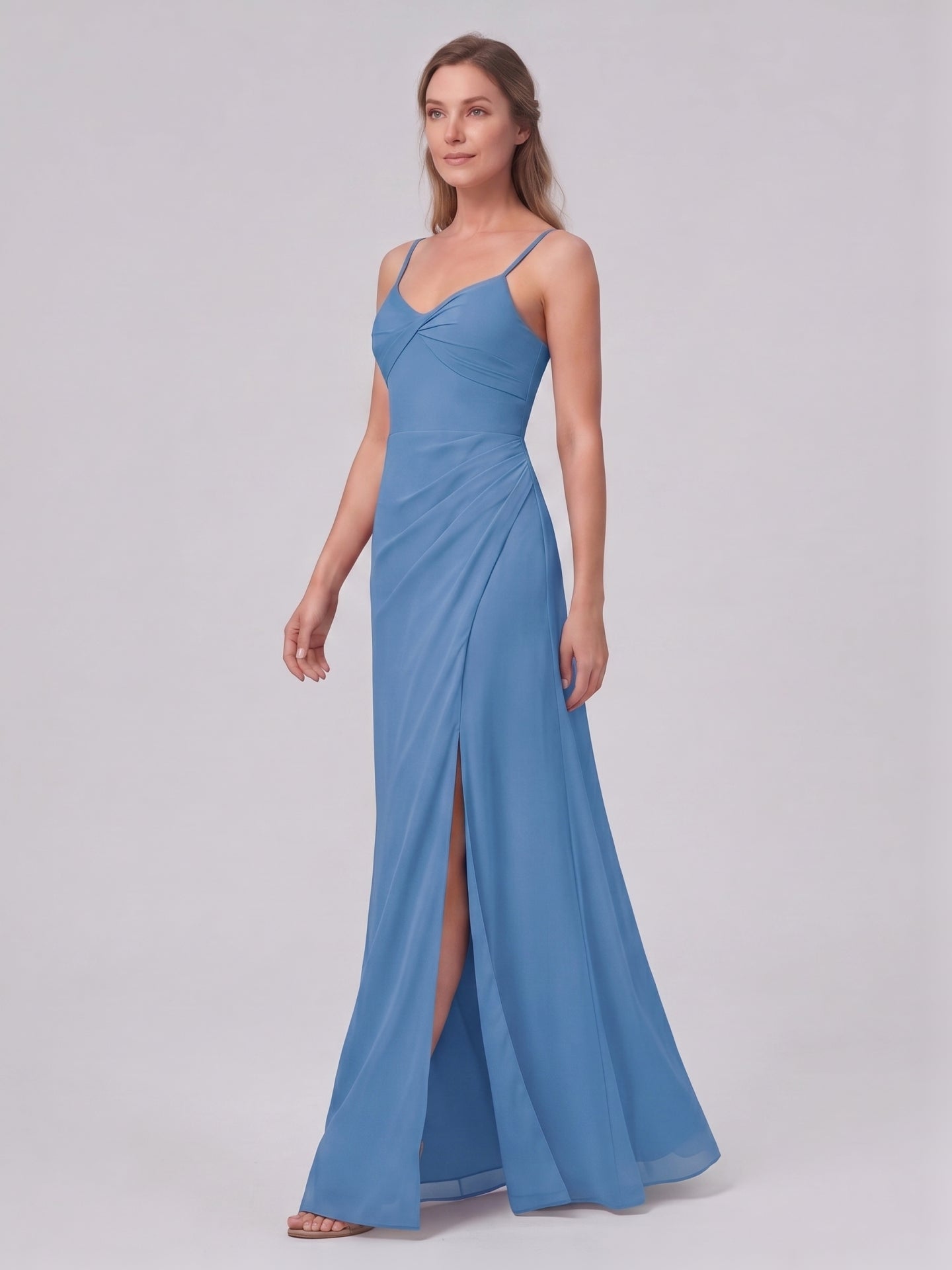 Simple Steel Blue Chiffon A-Line Sweetheart Back Zip Ankle-Length Bridesmaid Dress