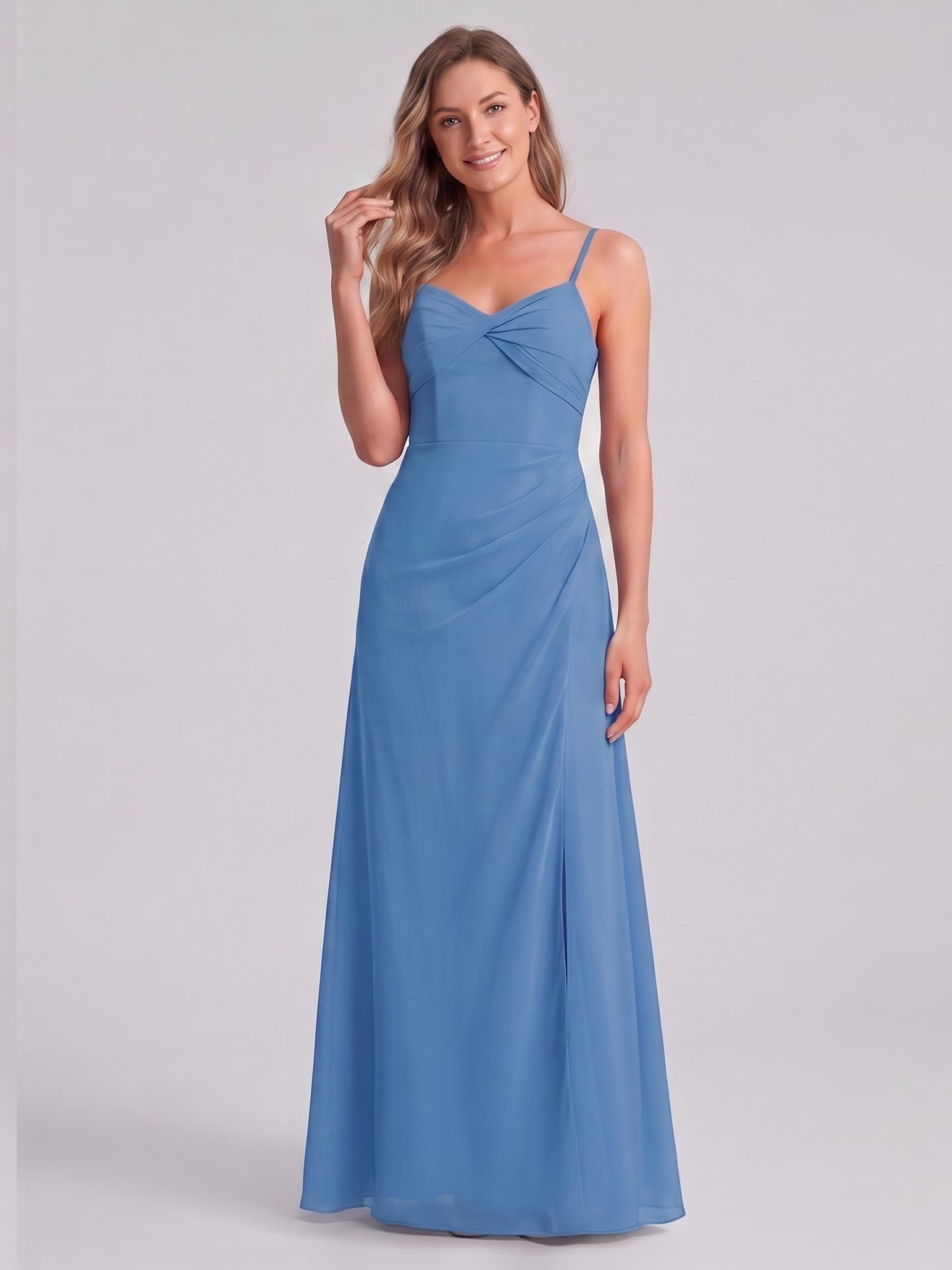 Simple Steel Blue Chiffon A-Line Sweetheart Back Zip Ankle-Length Bridesmaid Dress