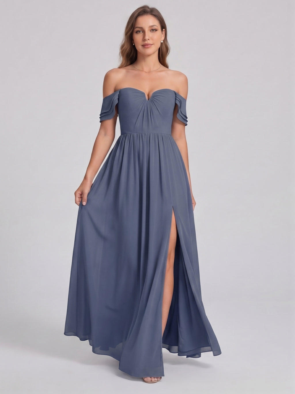 Sweet & Flowy Stormy Chiffon A-Line Straight Neck Back Zip Ankle-Length Bridesmaid Dress