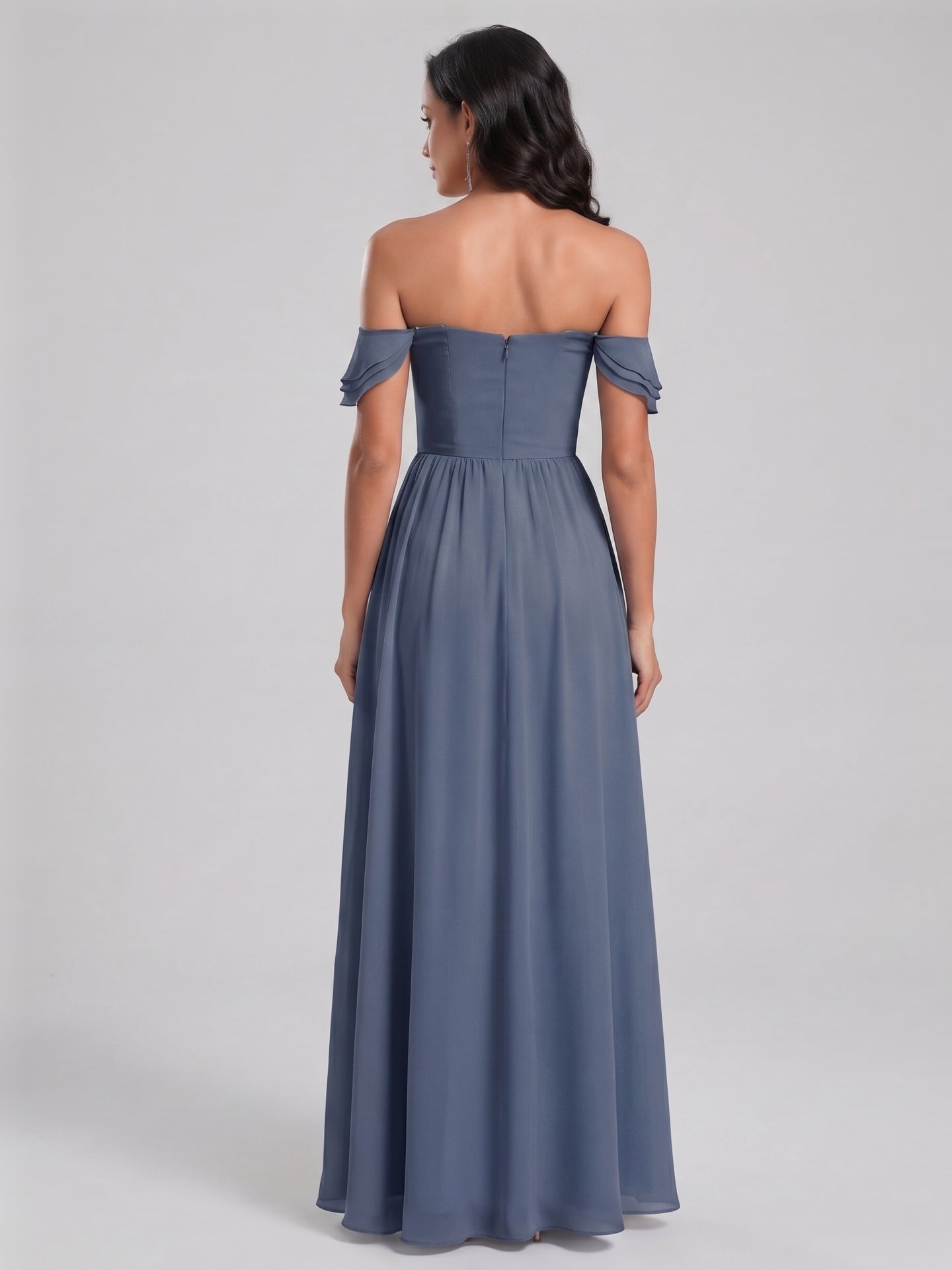 Sweet & Flowy Stormy Chiffon A-Line Straight Neck Back Zip Ankle-Length Bridesmaid Dress