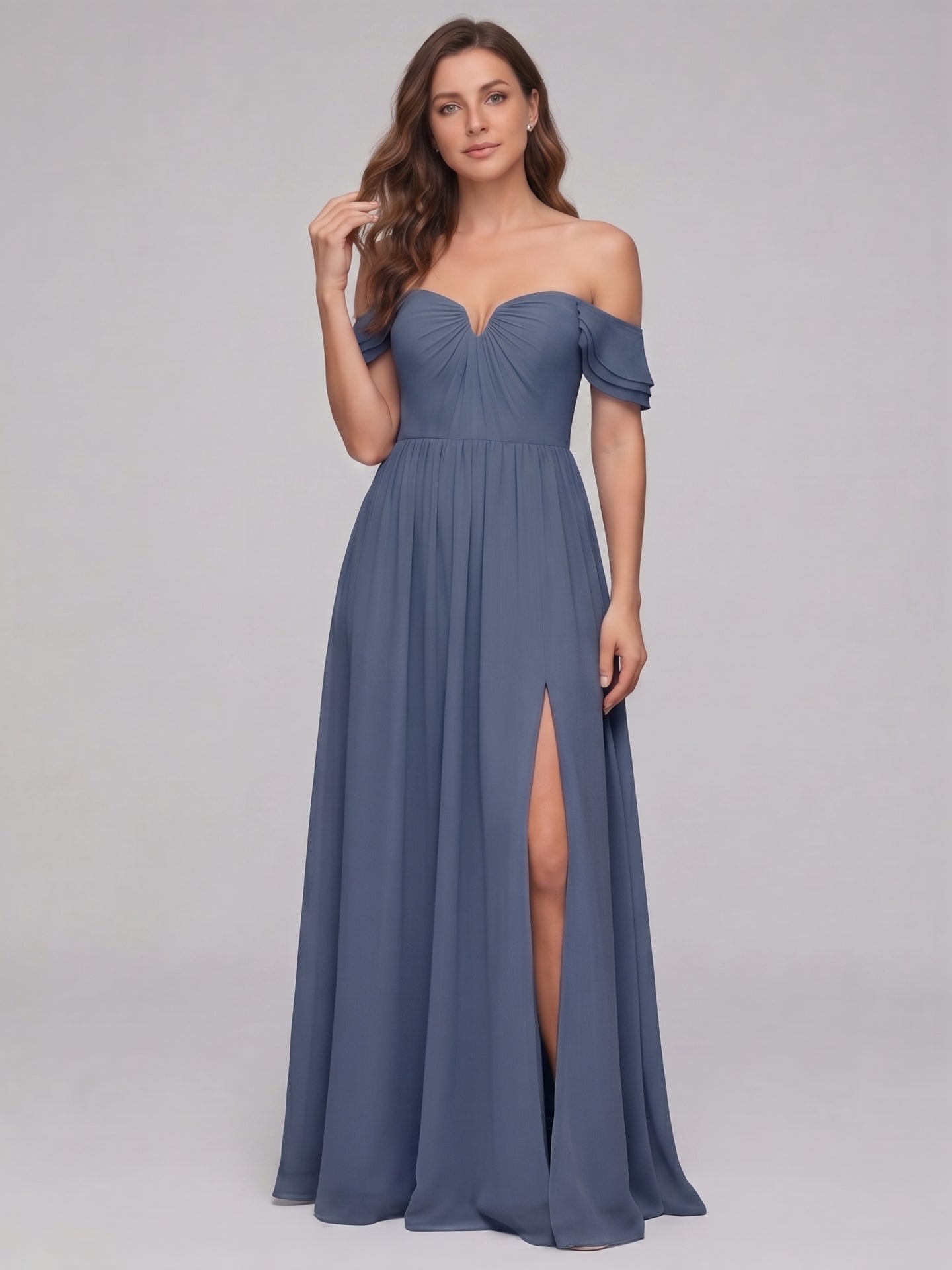 Sweet & Flowy Stormy Chiffon A-Line Straight Neck Back Zip Ankle-Length Bridesmaid Dress