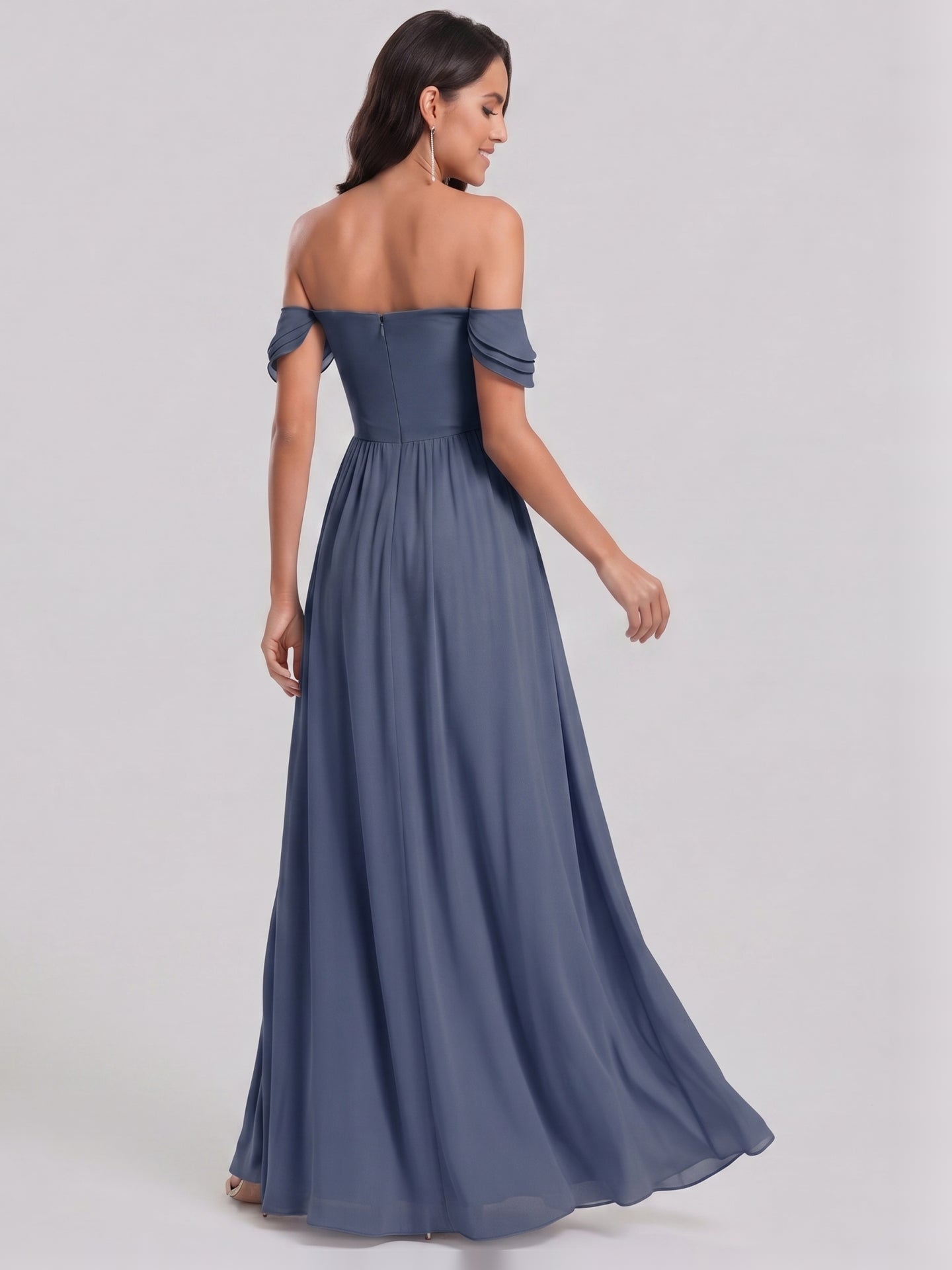 Sweet & Flowy Stormy Chiffon A-Line Straight Neck Back Zip Ankle-Length Bridesmaid Dress