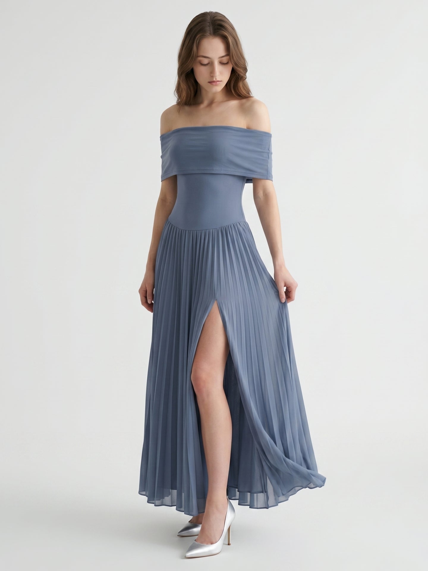 Stormy Chiffon A-Line Off-the-Shoulder Side Zip Ankle-Length Bridesmaid Dress