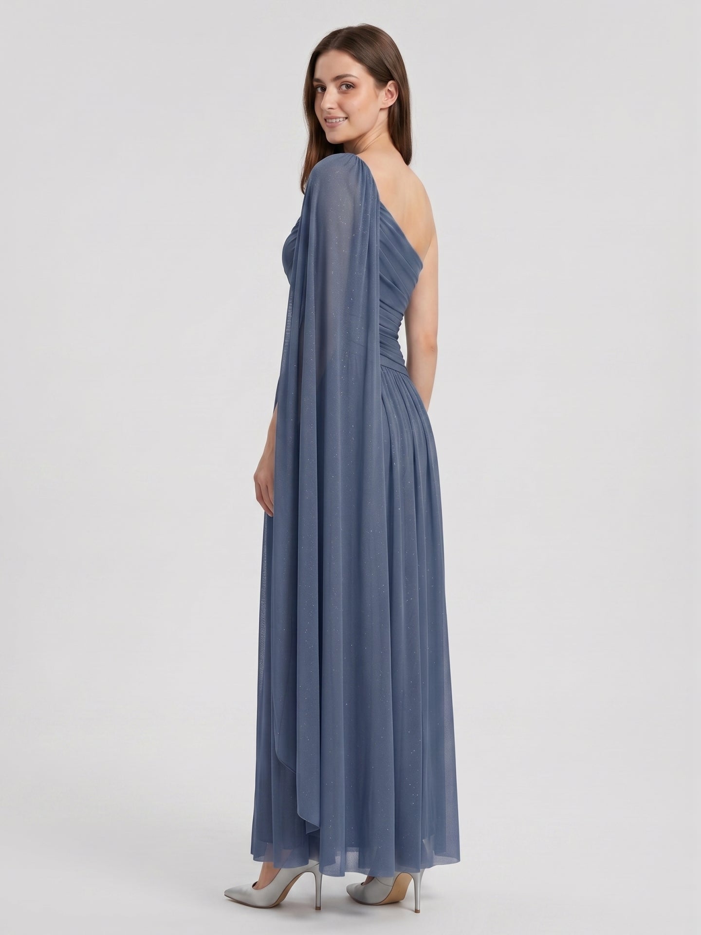 Stormy Chiffon A-Line One Shoulder Side Zip Floor-Length Bridesmaid Dress with Pleated Detail