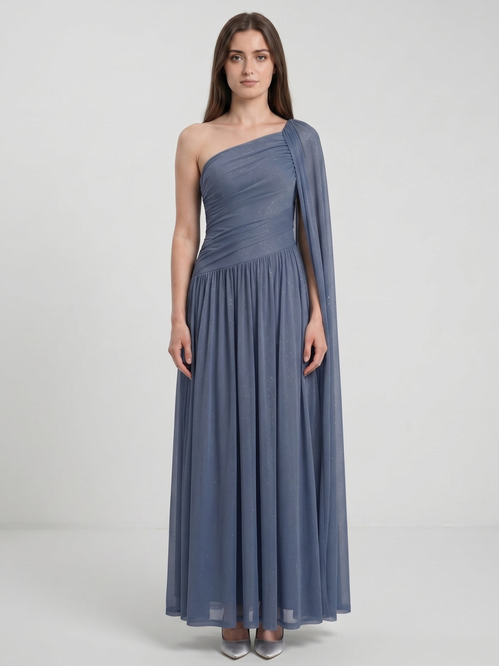 Stormy Chiffon A-Line One Shoulder Side Zip Floor-Length Bridesmaid Dress with Pleated Detail