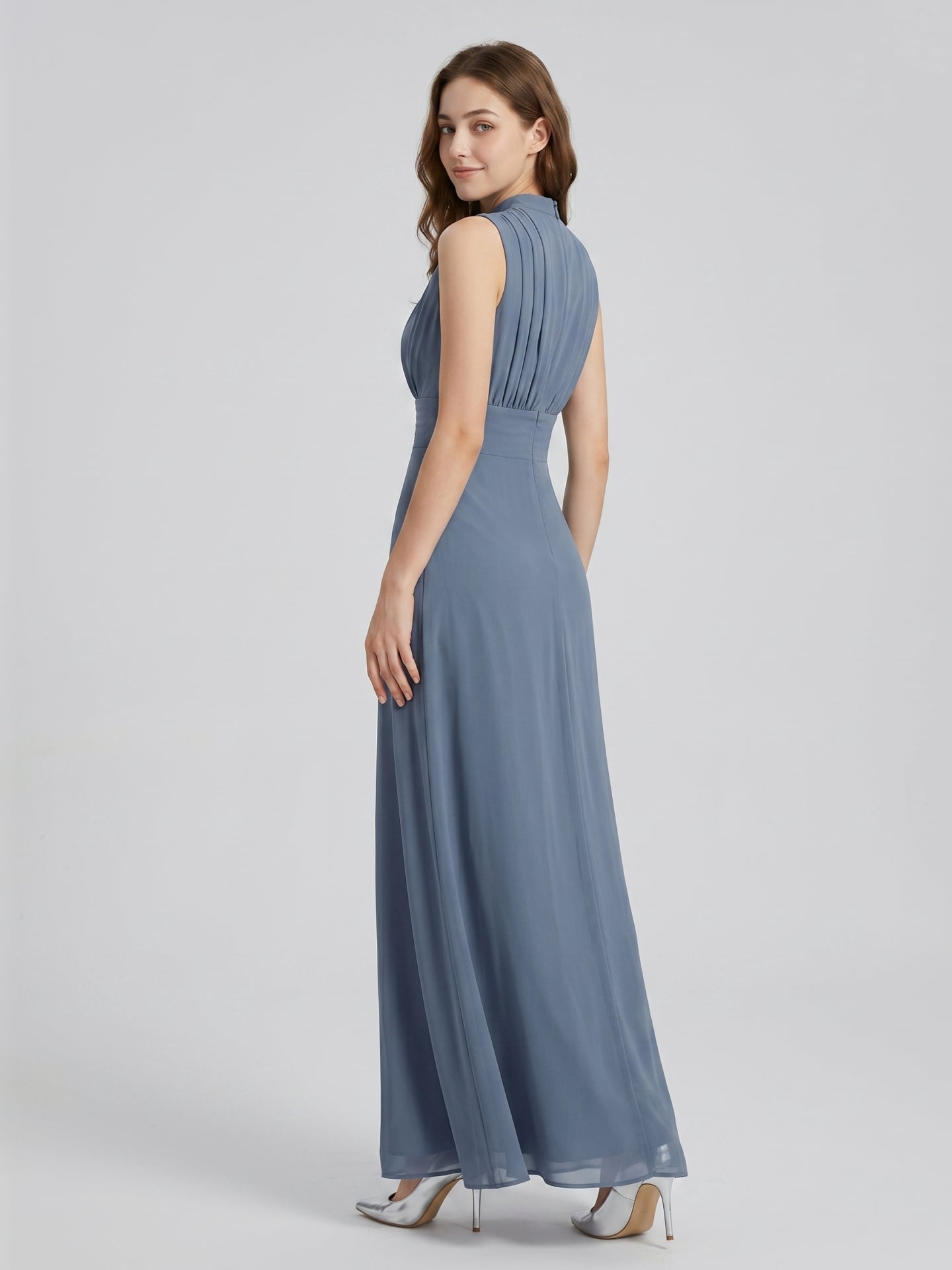 Stormy Chiffon A-Line Scoop Neck Back Zip Floor-Length Bridesmaid Dress