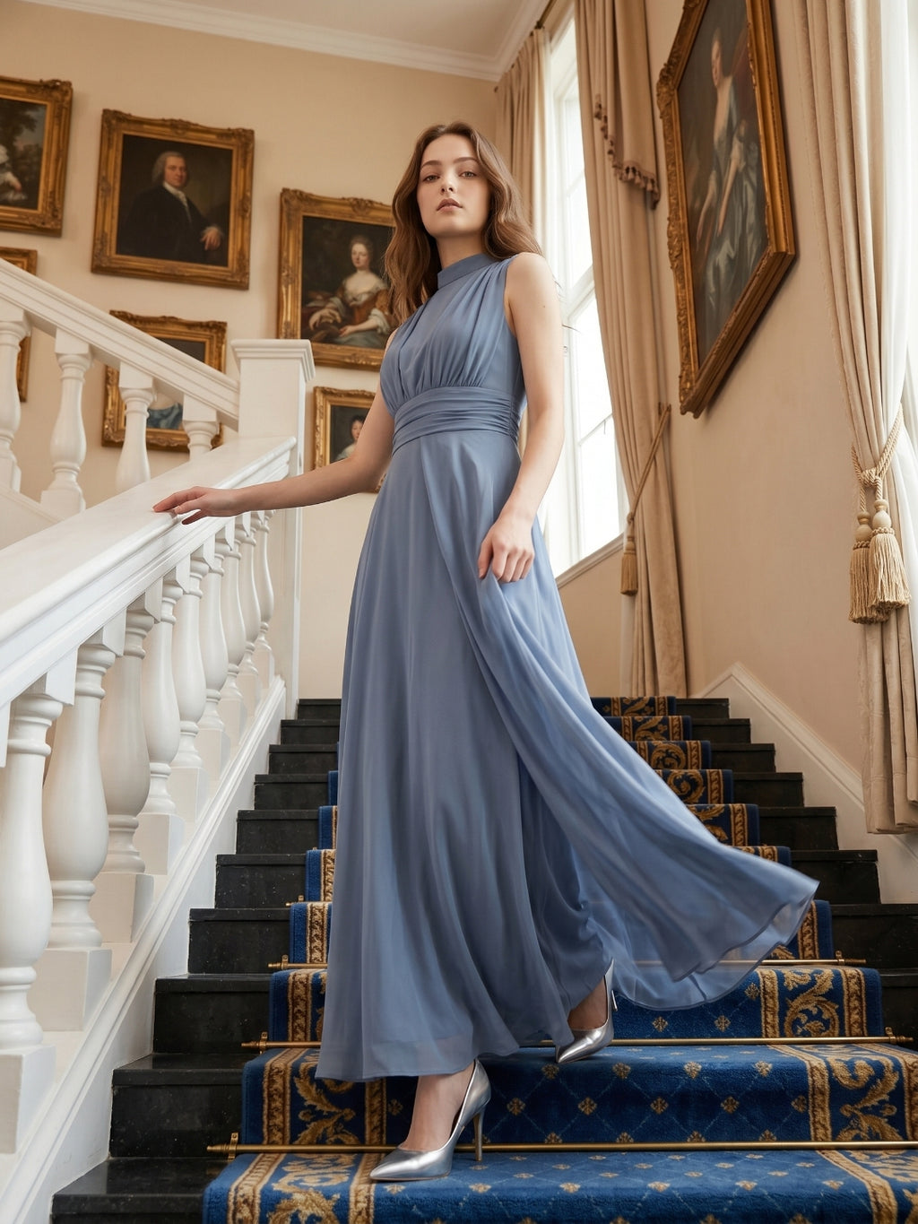 Stormy Chiffon A-Line Scoop Neck Back Zip Floor-Length Bridesmaid Dress