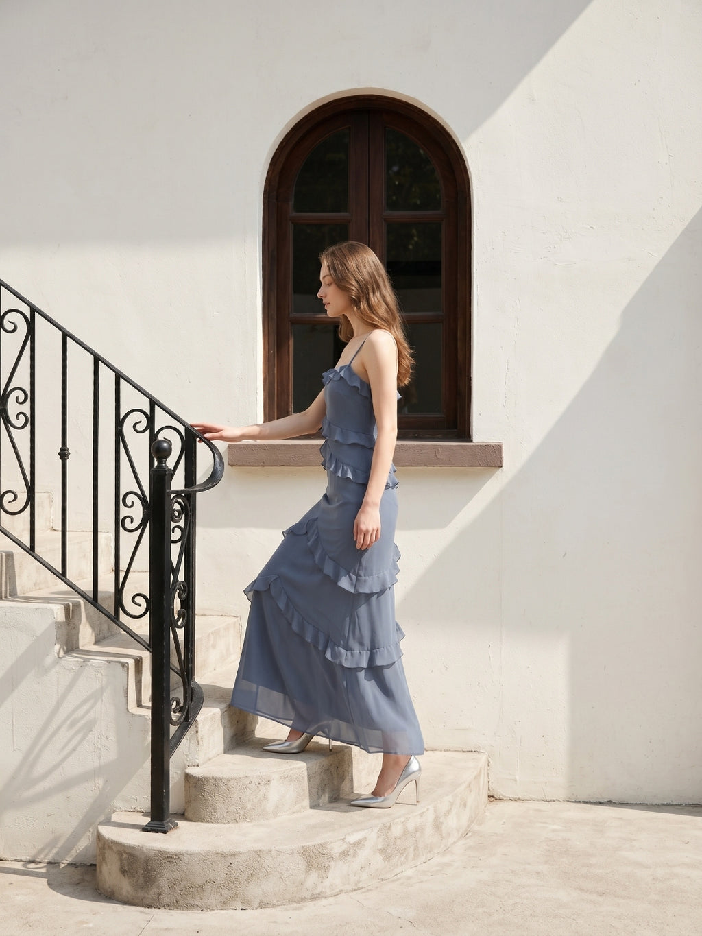 Stormy Chiffon A-Line Straight Neck Back Zip Floor-Length Bridesmaid Dress with Ruffle