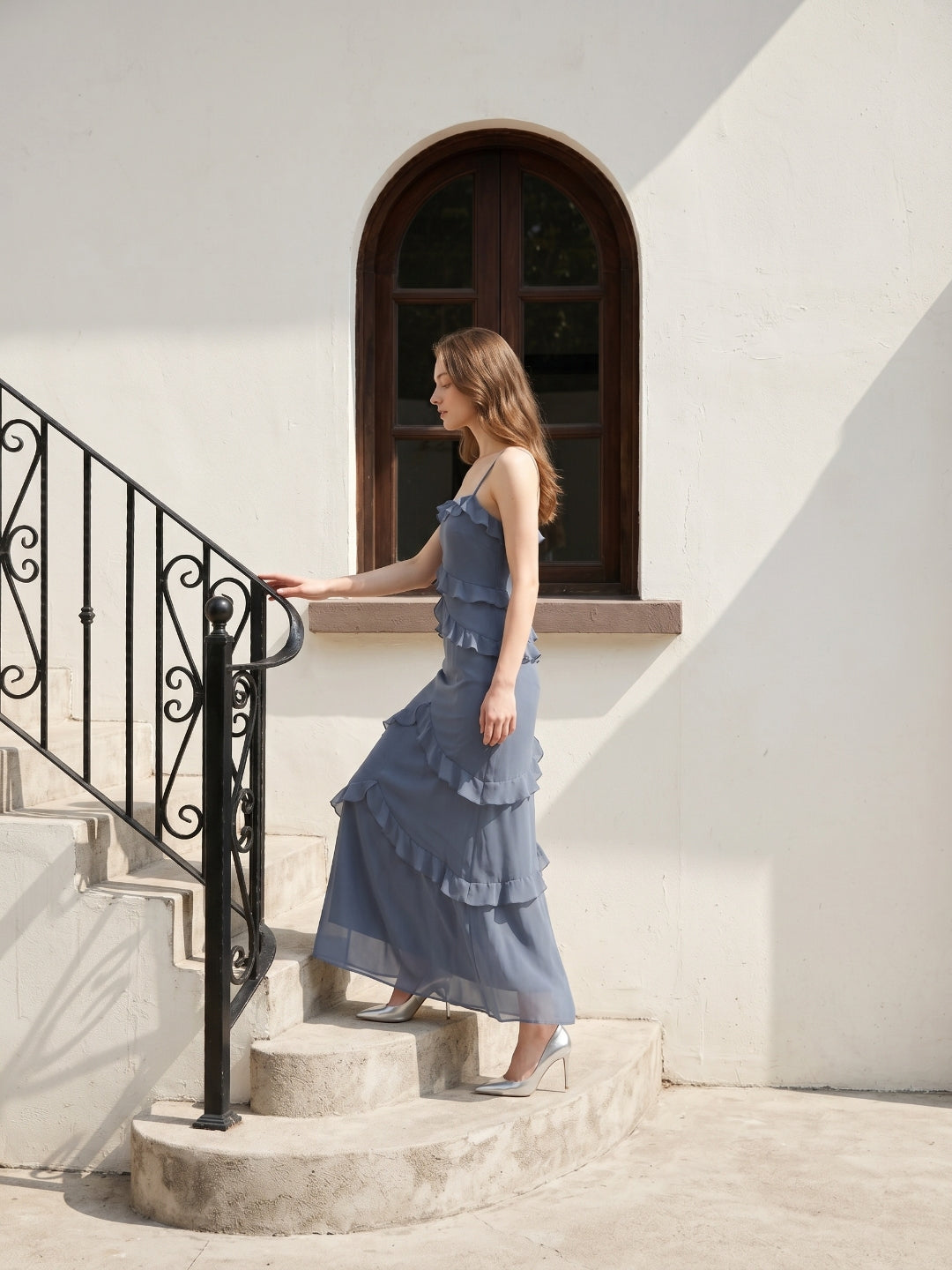 Stormy Chiffon A-Line Straight Neck Back Zip Floor-Length Bridesmaid Dress with Ruffle