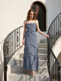 Stormy Chiffon A-Line Straight Neck Back Zip Floor-Length Bridesmaid Dress with Ruffle