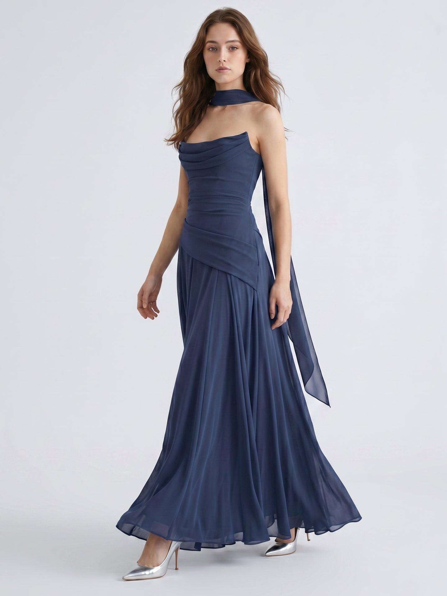 Stormy Chiffon A-Line Straight Neck Criss-Cross Straps Bridesmaid Dress
