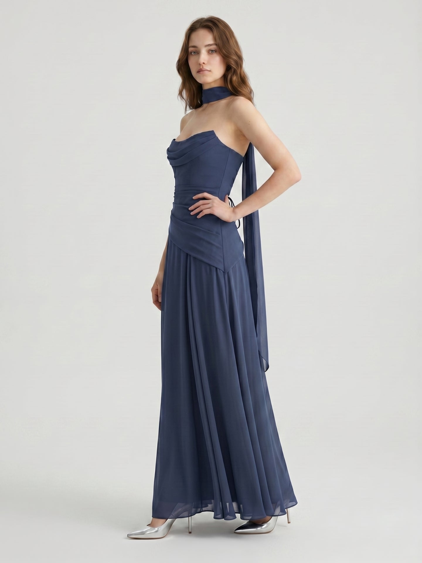 Stormy Chiffon A-Line Straight Neck Criss-Cross Straps Bridesmaid Dress