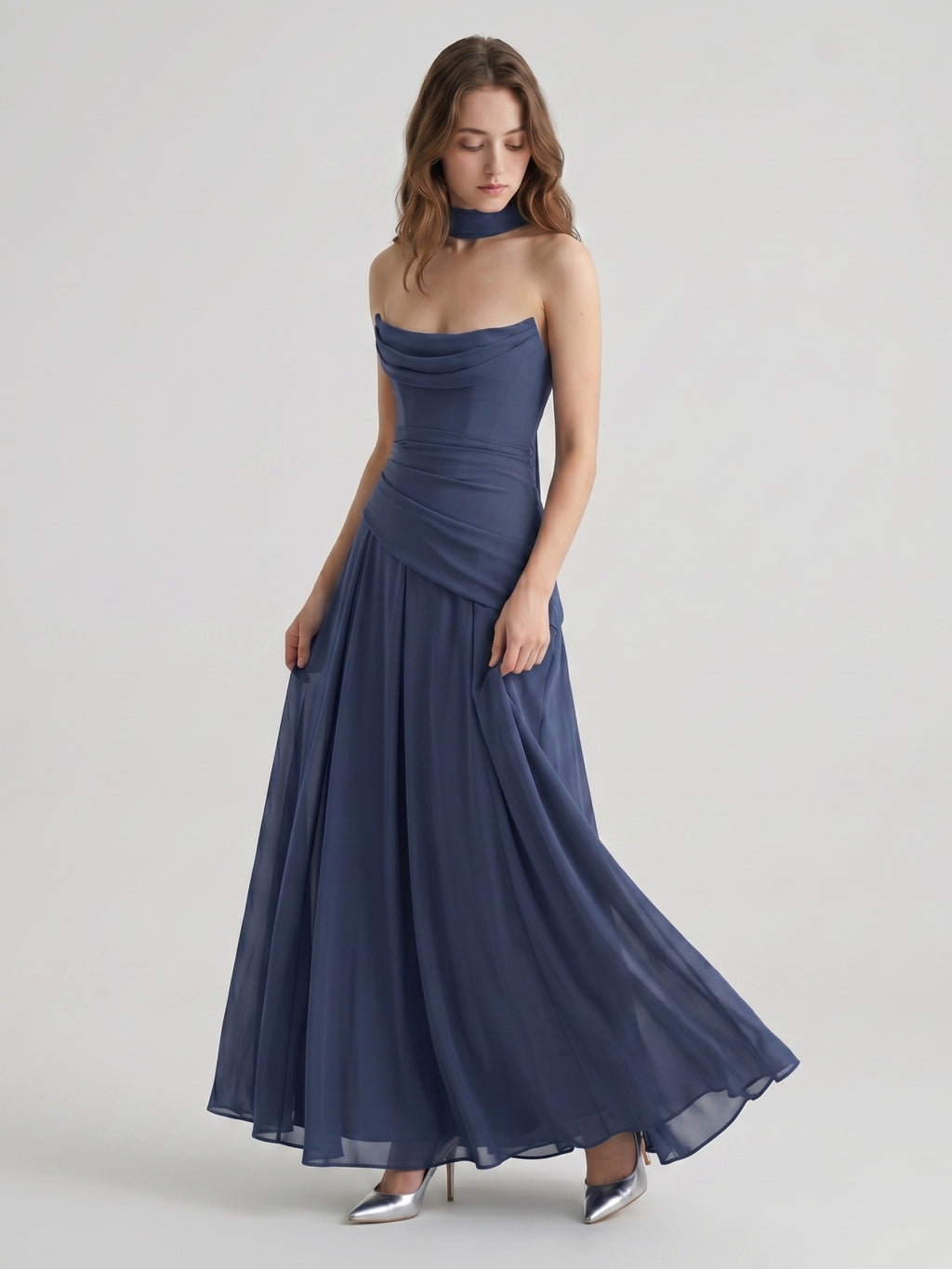 Stormy Chiffon A-Line Straight Neck Criss-Cross Straps Bridesmaid Dress
