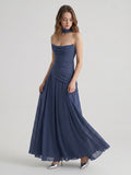 Stormy Chiffon A-Line Straight Neck Criss-Cross Straps Bridesmaid Dress