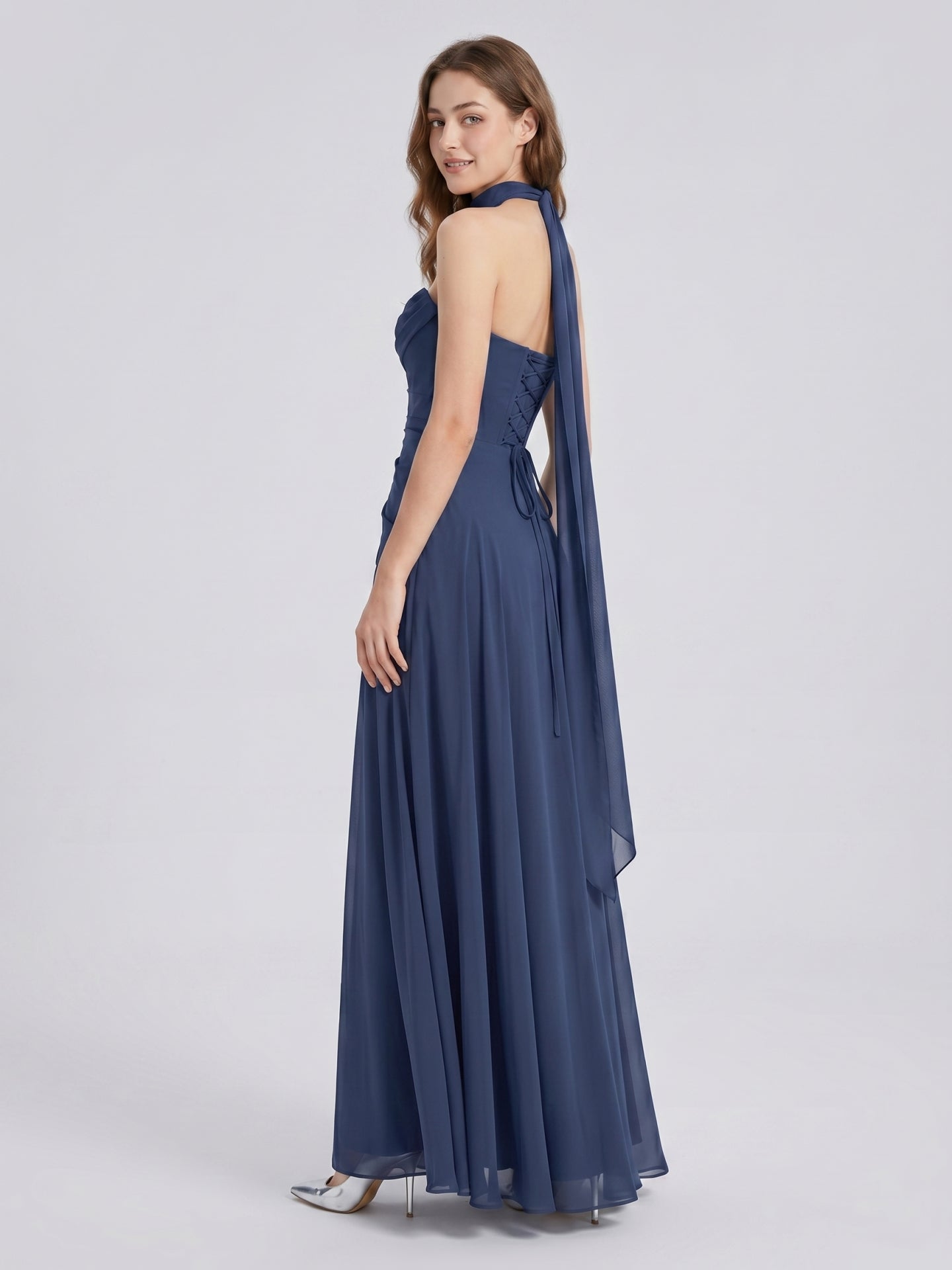 Stormy Chiffon A-Line Straight Neck Criss-Cross Straps Bridesmaid Dress