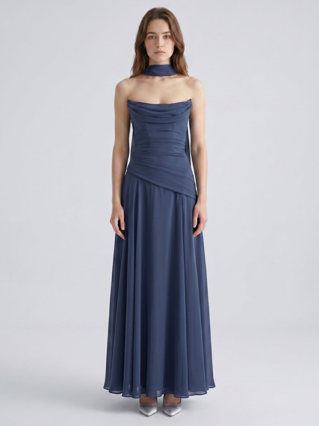 Stormy Chiffon A-Line Straight Neck Criss-Cross Straps Bridesmaid Dress
