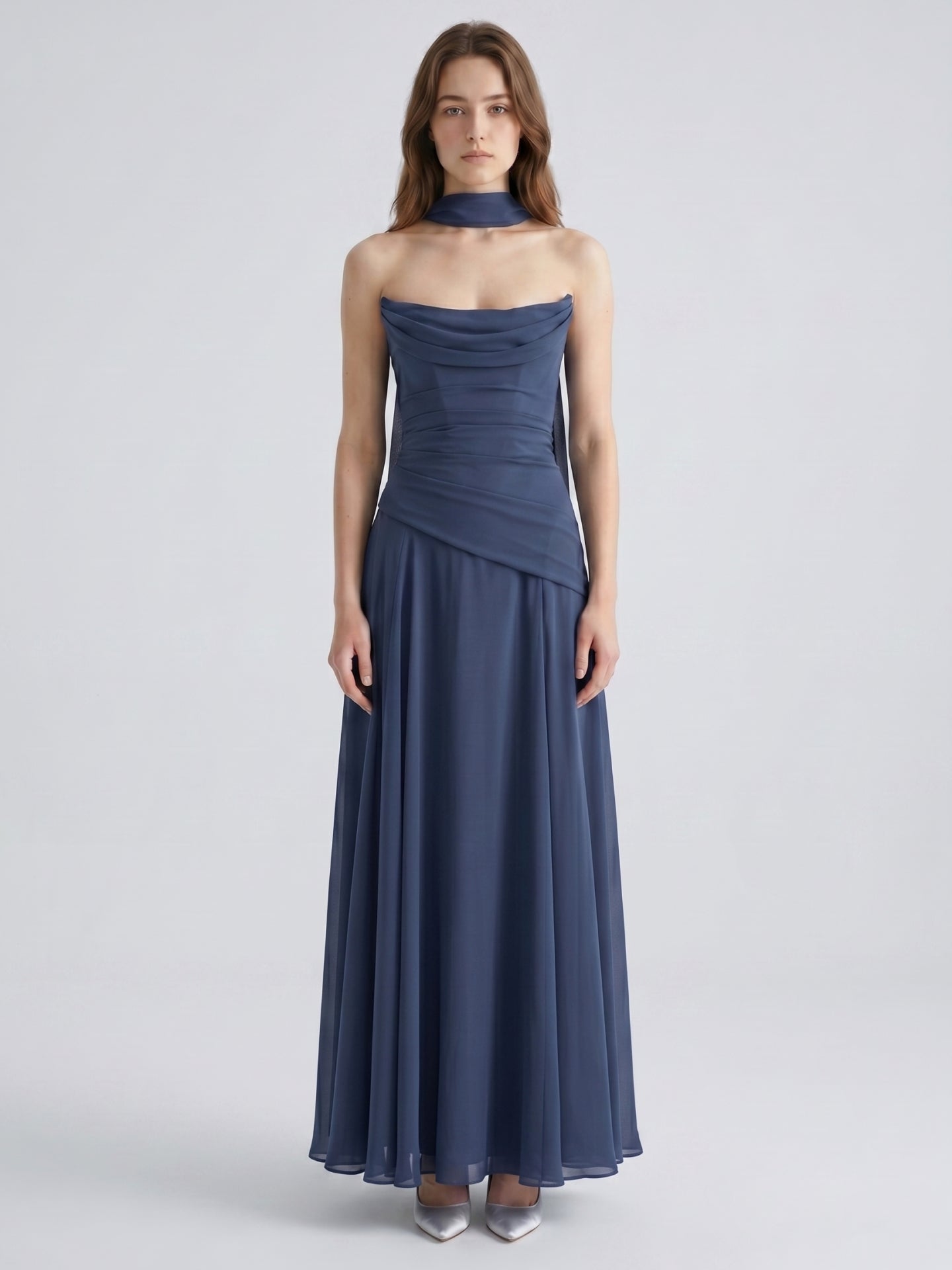 Stormy Chiffon A-Line Straight Neck Criss-Cross Straps Bridesmaid Dress