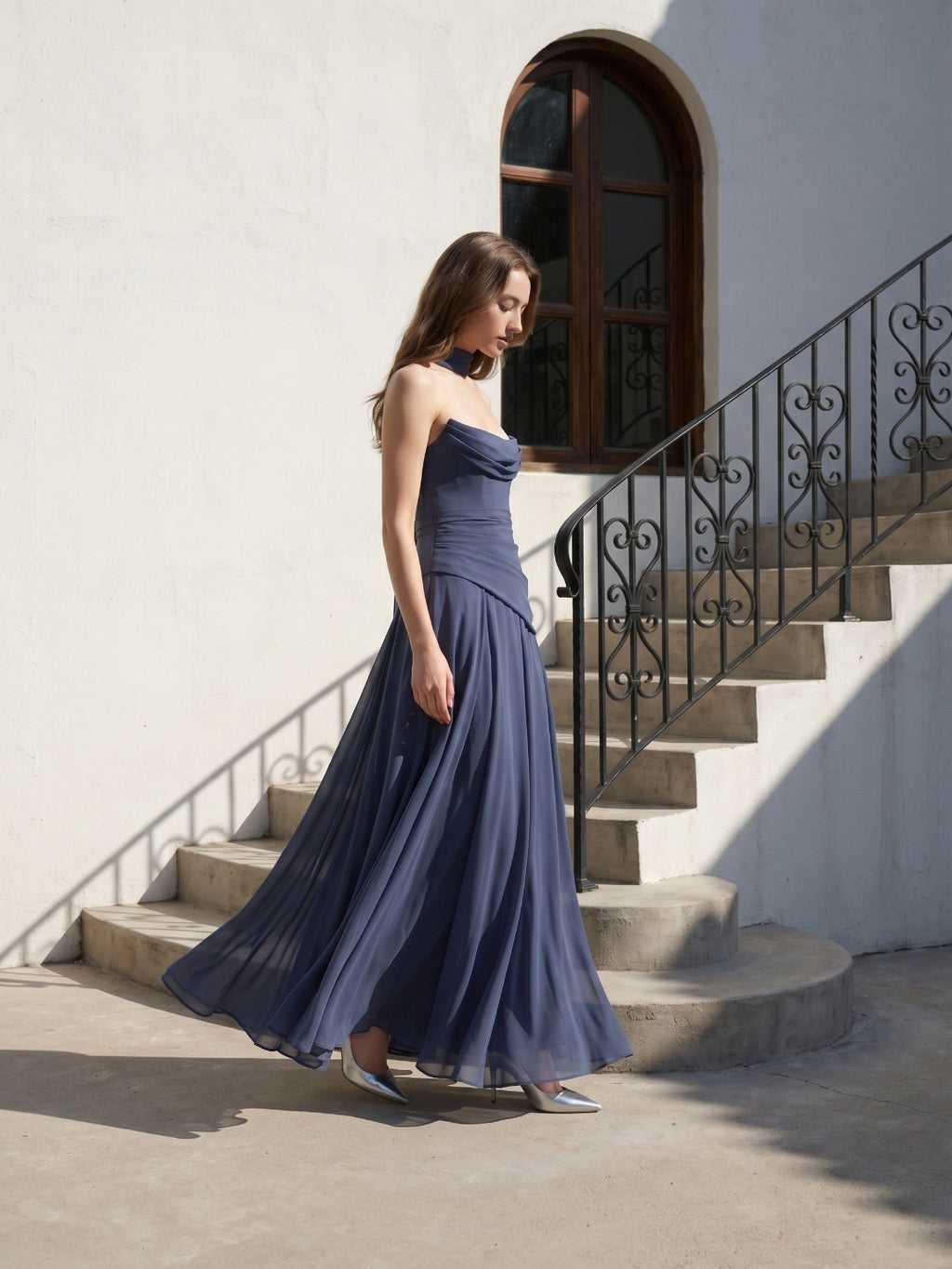 Stormy Chiffon A-Line Straight Neck Criss-Cross Straps Bridesmaid Dress