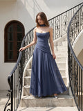 Stormy Chiffon A-Line Straight Neck Criss-Cross Straps Bridesmaid Dress