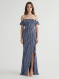 Stormy Chiffon Column Off-the-Shoulder Back Zip Floor-Length Bridesmaid Dress with Ruffle
