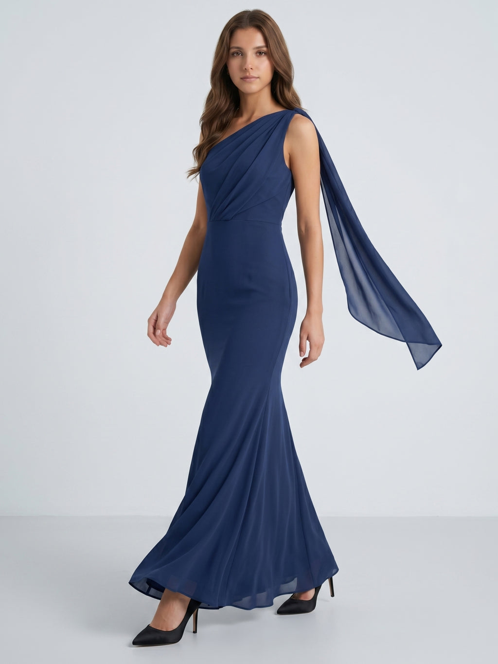 Stormy Chiffon Mermaid One Shoulder Back Zip Floor-Length Bridesmaid Dress