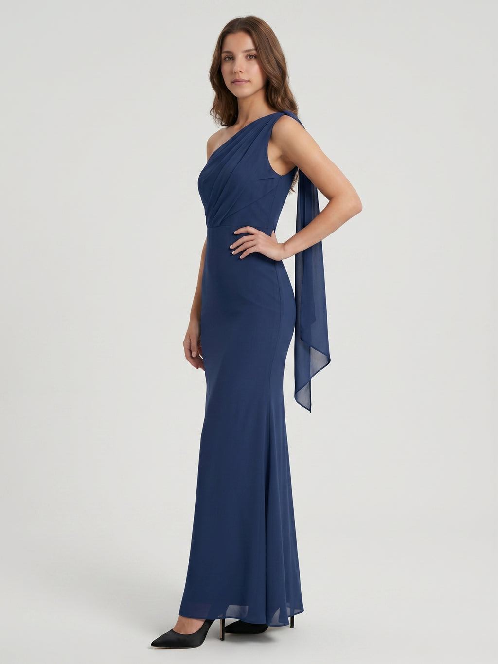 Stormy Chiffon Mermaid One Shoulder Back Zip Floor-Length Bridesmaid Dress